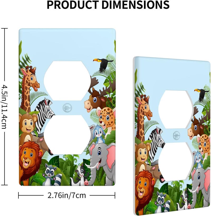 Czrouz Cartoon Forest Animals 1 Gang Duplex Light Switch Cover, Cute Elephant Giraffe Lion Outlet Covers Wall Plate Decorative Electrical Receptacle Faceplate for Kitchen Bathroom Home Art Wall Panel Decor - Image 3